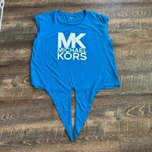 Michael Kors Teal Crewneck sleeveless Tie front shirt